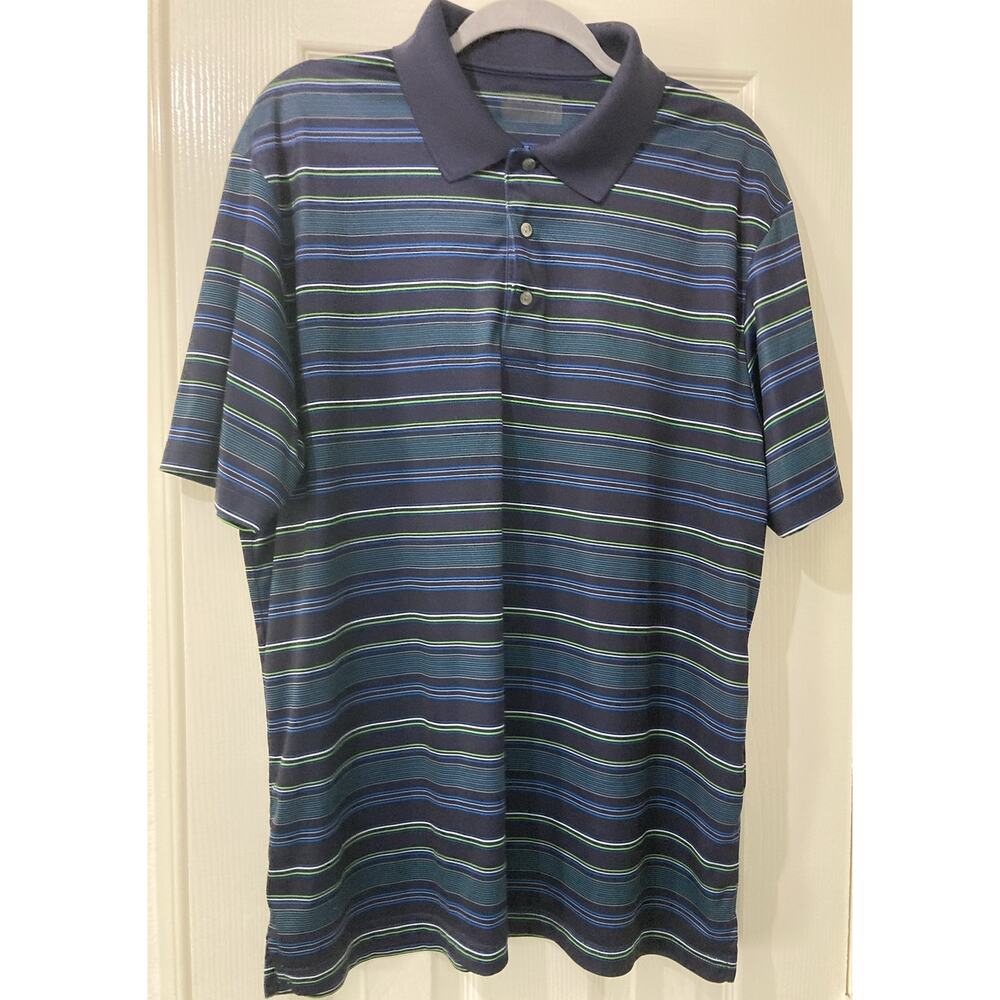 Ben Hogan Performance Golf Shirt Men’s Size XL Navy Blue Striped Polo Shirt